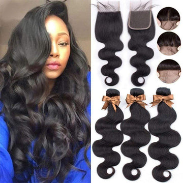 Beaudiva 10A Body Wave Human Hair Bundles 4 Bundles with Lace Closure Brazilian Human Hair Weaves